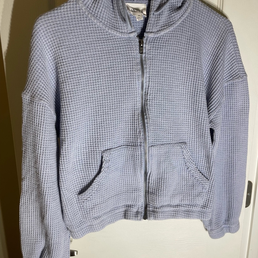 Olive & Oak Light Waffle Knit Hoodie Crop Lavender Medium Thermal Layer